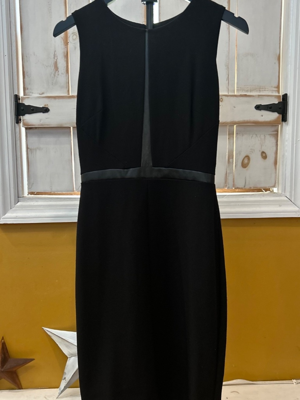 White House Black Market Black Sheath Dress Size 0 Faux Leather Detail